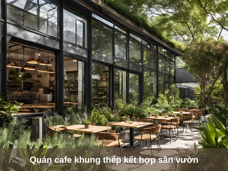 quan cafe khung thep ket hop san vuon